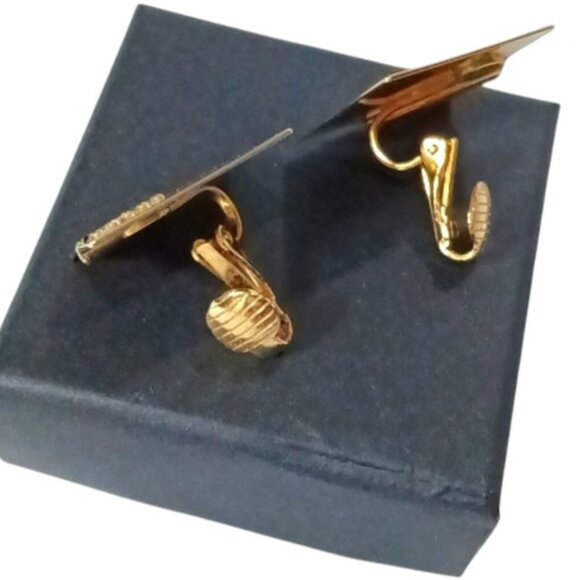 Gold Tone ¾" Square CLIP-ON Earrings w/ 5 Faux Diamonds Crossing Corner of Each - Picture 2 of 5